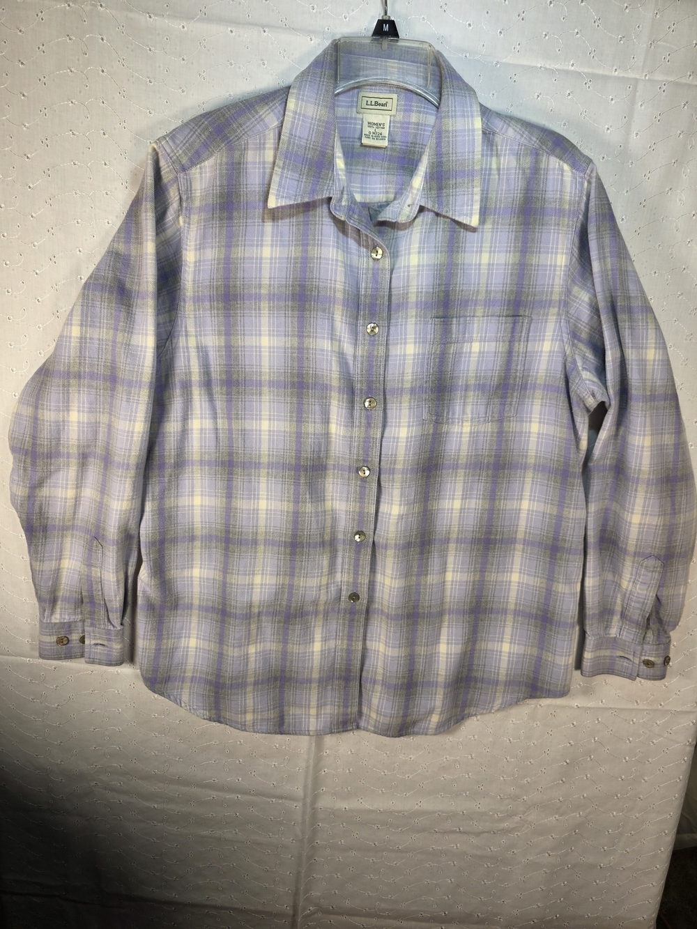 L.L. Bean Lavender and White Plaid Button-Up Shirt